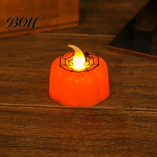 Safe Plastic Candle Props 2Pcs Halloween Pumpkin Flameless Candles, Battery Operated LED Candle, Decorative Candles Tabletop Display Ornaments Light,