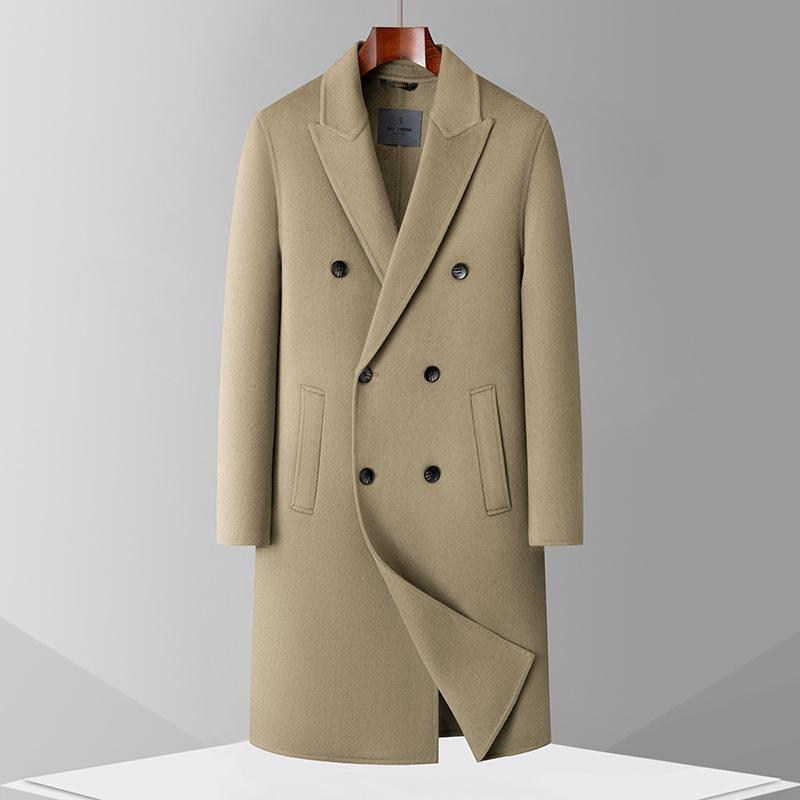 Men’s Handmade 100% Wool Double-Breasted Coat for Autumn/Winter
