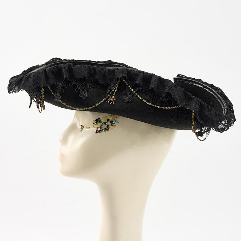 Металлическая пиратская шляпа с кружевной отделкой, унисекс, взрослая шляпа-треуголка для колониального костюма и театральных представлений