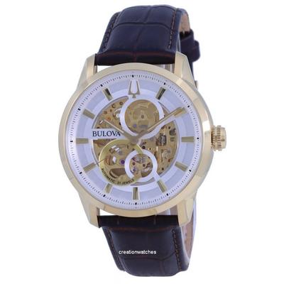 Классические мужские часы Sutton Skeleton с белым циферблатом и кожаным ремешком 97A138