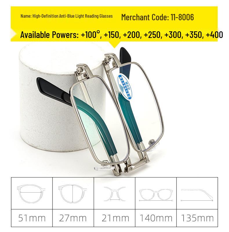 High-Definition Folding Reading Glasses - Metal Alloy Full-Frame, Anti-Fatigue Goggles, Easy To Carry