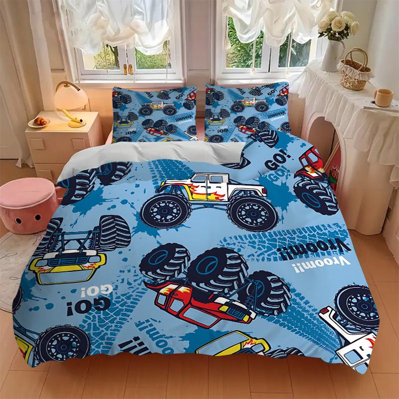 Monster Truck Adventure Print 3Pcs Bedding Setduvet Cover With 2 Bedropillowcase Home Birthday Gift