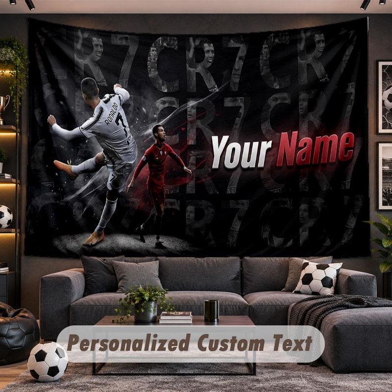 Wall Hanging Tapestry Custom NameCristiano Ronaldo Pattern Personalized Printed Fabric Wall Decor