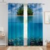 2 Pieces Of Blue Sky Beach Seaside Scenery 3D Stereo Printing Curtains Kitchen Bedroom Living Room Window Decoration Curtains