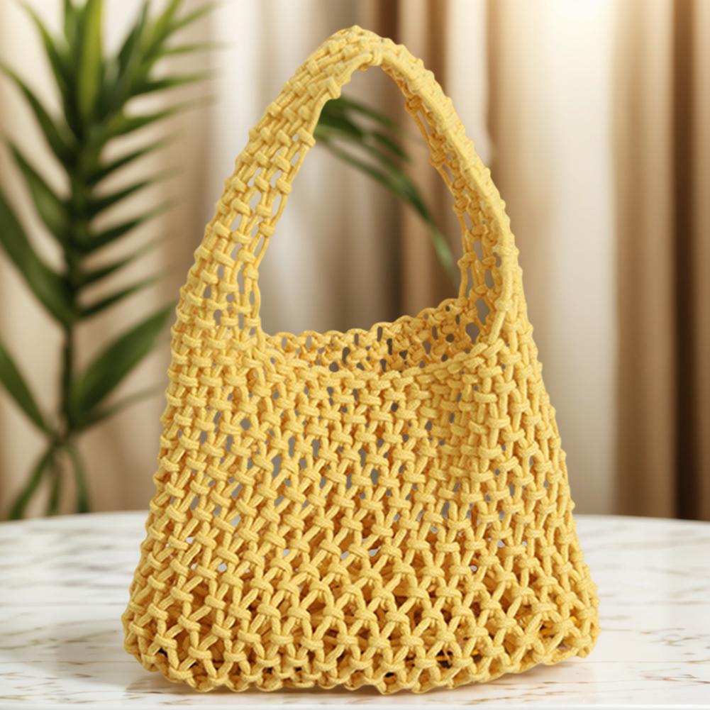Cotton Rope Fishing Net Bucket Bag for Women Top-handle Bag Summer Crochet Hobo Bag for Travel Picnic Vacation Beach