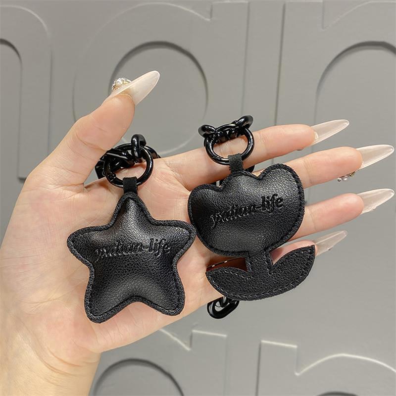 Dark Wind Trendy Leather Love Five-Concealed Star Flower Keychain Подвески Автомобильные Брелоки Сумка Подвесные Украшения Парные Подарки