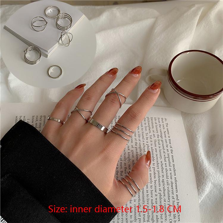 10Pcs Punk Simple Rings Set Zinc Alloy Color Geometric Hollw Wide Ring Set Women's Vintage Joint Hiphop Finger Rings Zircon