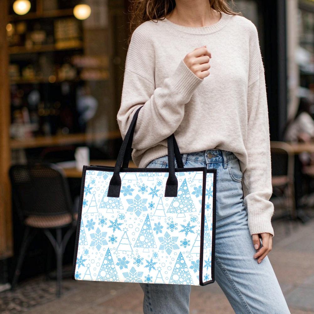 Winter Snowflake Print Tote Bag Casual Lightweight Fashion Handbag for Daily Use