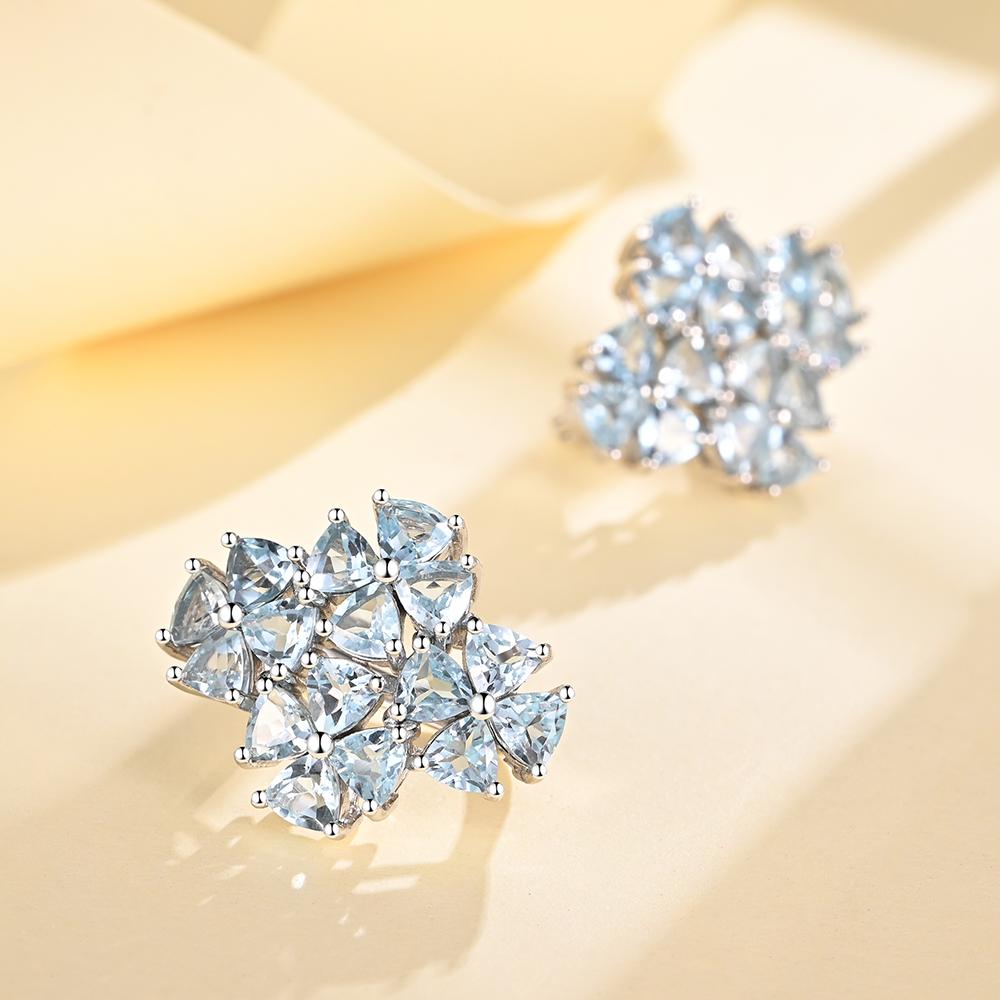 Серьги из стерлингового серебра 925 пробы с натуральным небесно-голубым топазом, изысканные украшения для женщин, хороший подарок, цветочный дизайн