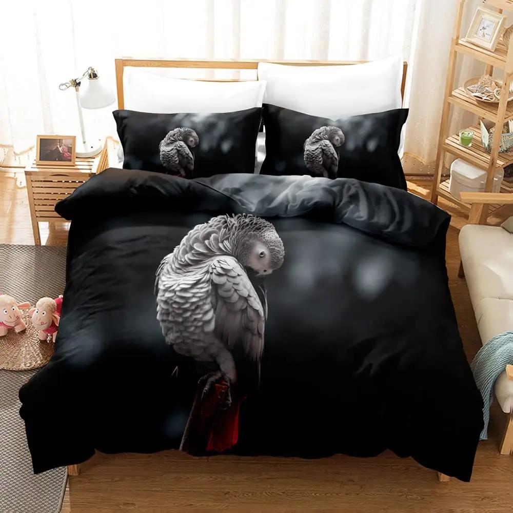 Пододеяльник Lunarable Parrots, реалистичные птицы на ветках, волнистый попугайчик и ара, декоративная тропическая дикая природа для комнаты взрослых
