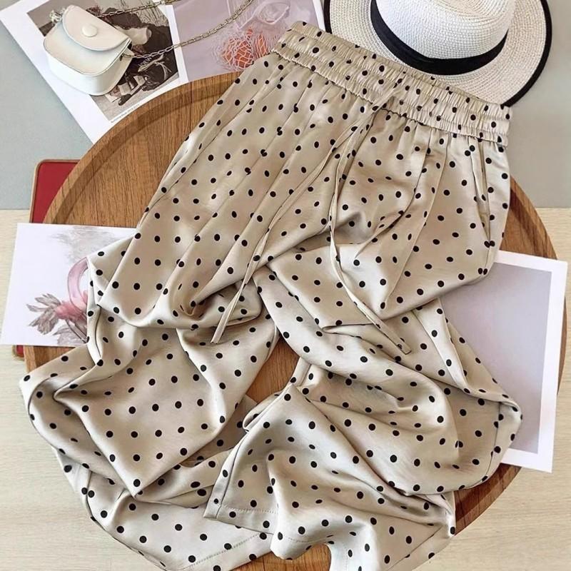Womens High Waist Polka Dot Wide Leg Pants Loose Casual Trousers