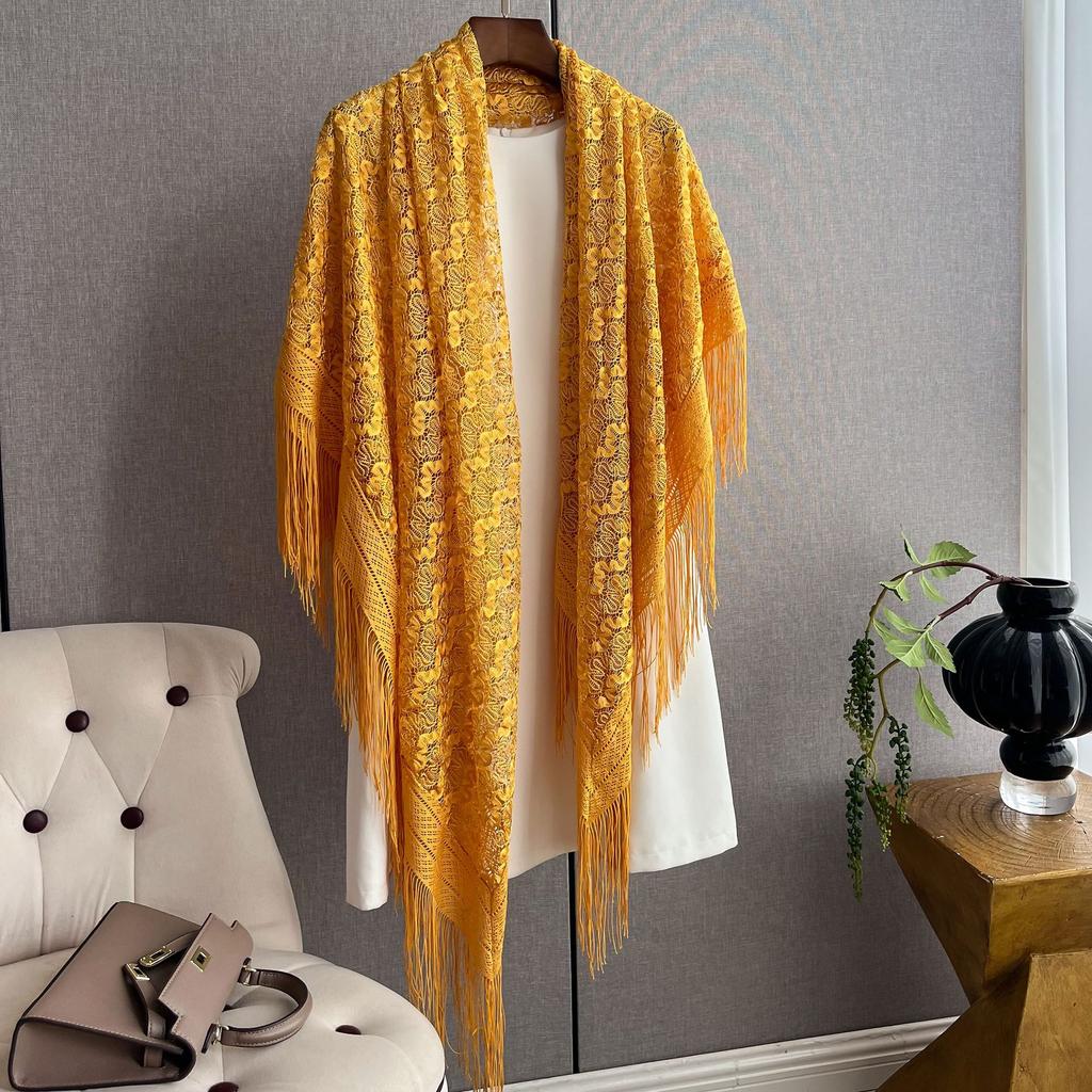 Летний кружевной вязаный ажурный шелковый шарф-шаль, длинный с тонким шарфом-накидкой