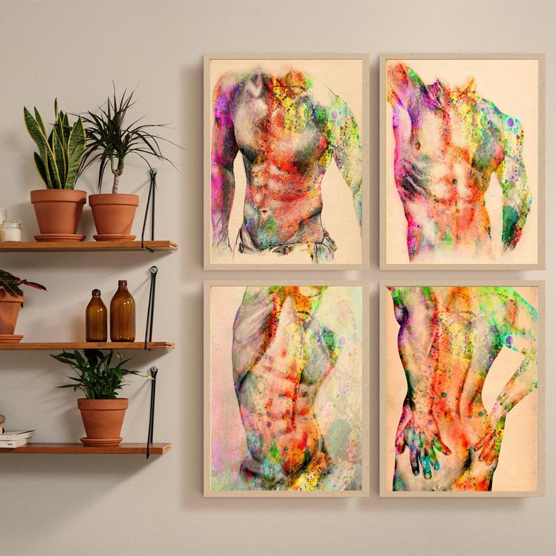 Watercolor Oil Painting Canvas Poster Sexy Nude Man Abstract Body Prints Wall Art Pictures for Room Decor Home Wall Decoration