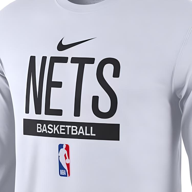 Nike Футболка унисекс с принтом букв Brooklyn Nets, винтажная, повседневная, спортивная, тренировочная, быстросохнущая, с круглым вырезом и длинным рукавом, белая DR6504-100