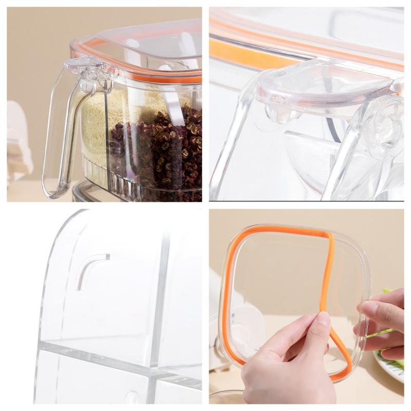 Коробка для приправ с несколькими сетками, ложками и герметичной крышкой, прозрачная банка для специй, миска для сахара и перца чили, влагонепроницаемый контейнер