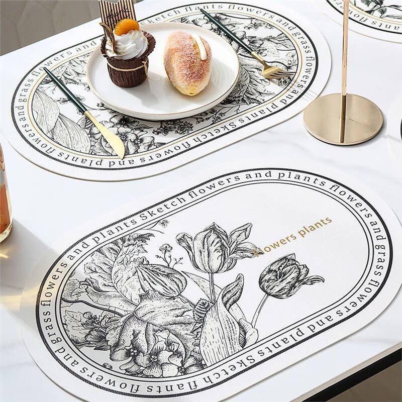 Changbaosen French Black & White Leather Placemats (5-Pack)
