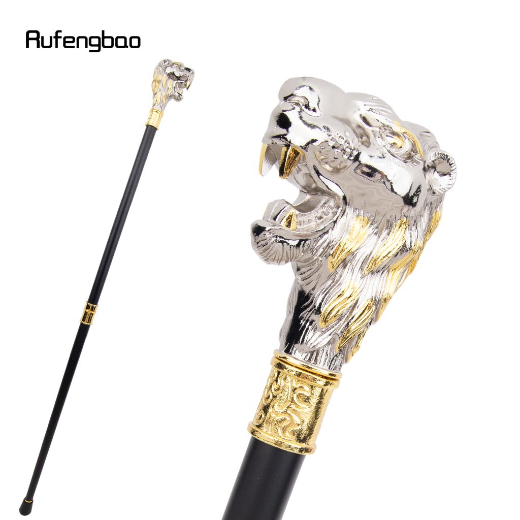 Golden White Lion Head with Mustache Fashion Walking Stick Decorative Cospaly Vintage Fashionable Walking Cane Crosier 94cm