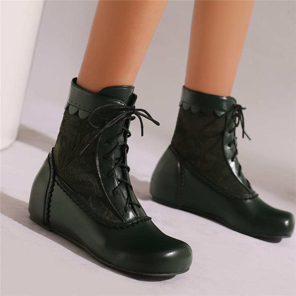 Модный дизайн женские ботильоны на щиколотке с круглым носком, внутренняя высота, шнуровка, большой размер 48 49 50, модные ботильоны для свиданий, весна-осень, новинка