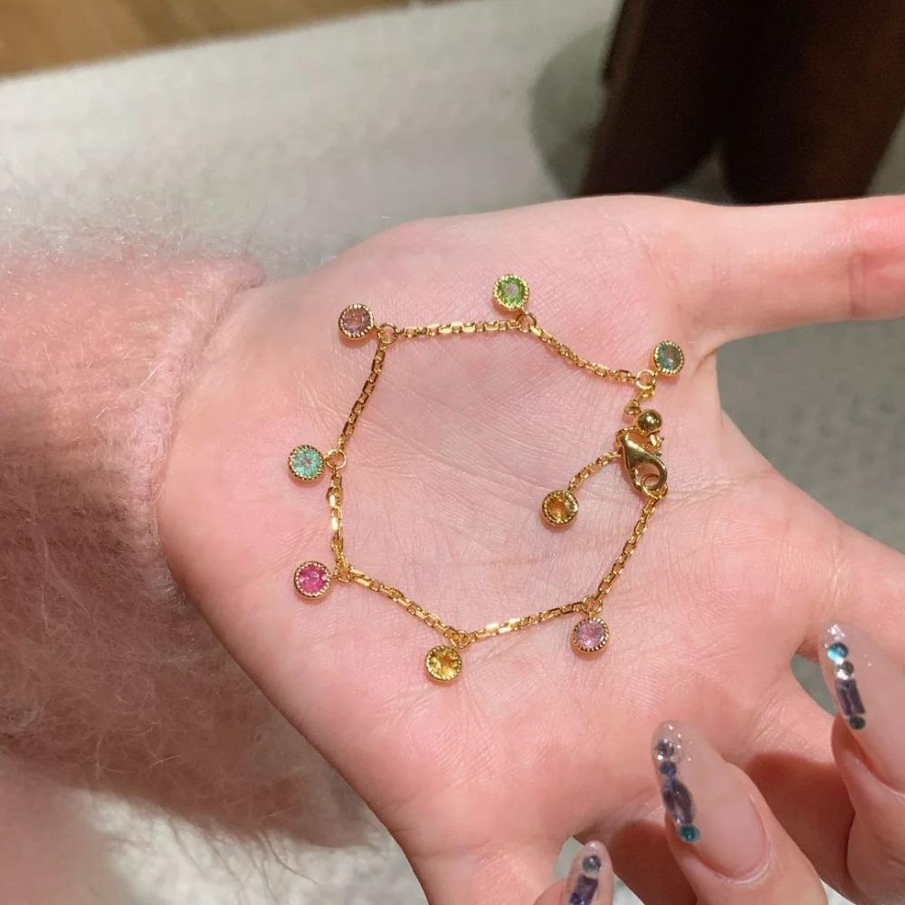 Women Jewelry Set Fashion Rainbow Candy Tourmaline Bracelet Bubble Diamond Necklace Dopamine Gemstone Ring