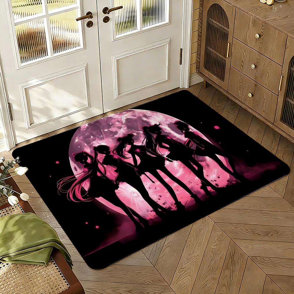 Cartoon Anime Girl Sailors Moons Floor Mat Soft Thickened Absorbent Non-Slip Bedroom Living Room Door Mat Home Flannel Rugs