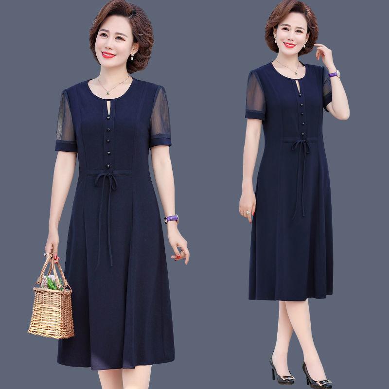 Женское летнее платье средней длины L-XXXXXL с шифоновой вуалью, круглым вырезом и коротким рукавом, однотонное, повседневная одежда