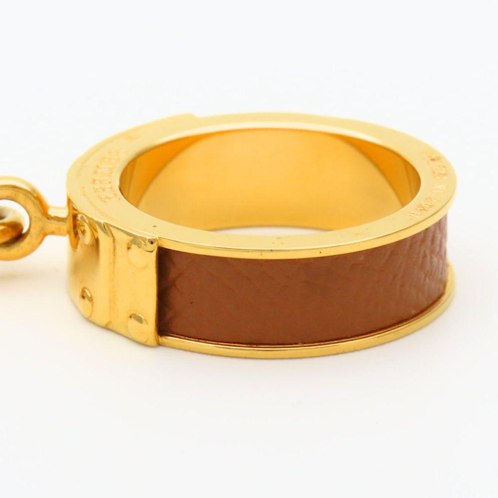 Used HERMES Scarf ring Kelly Cadena motif metal/leather 14.7g gold Brown plating