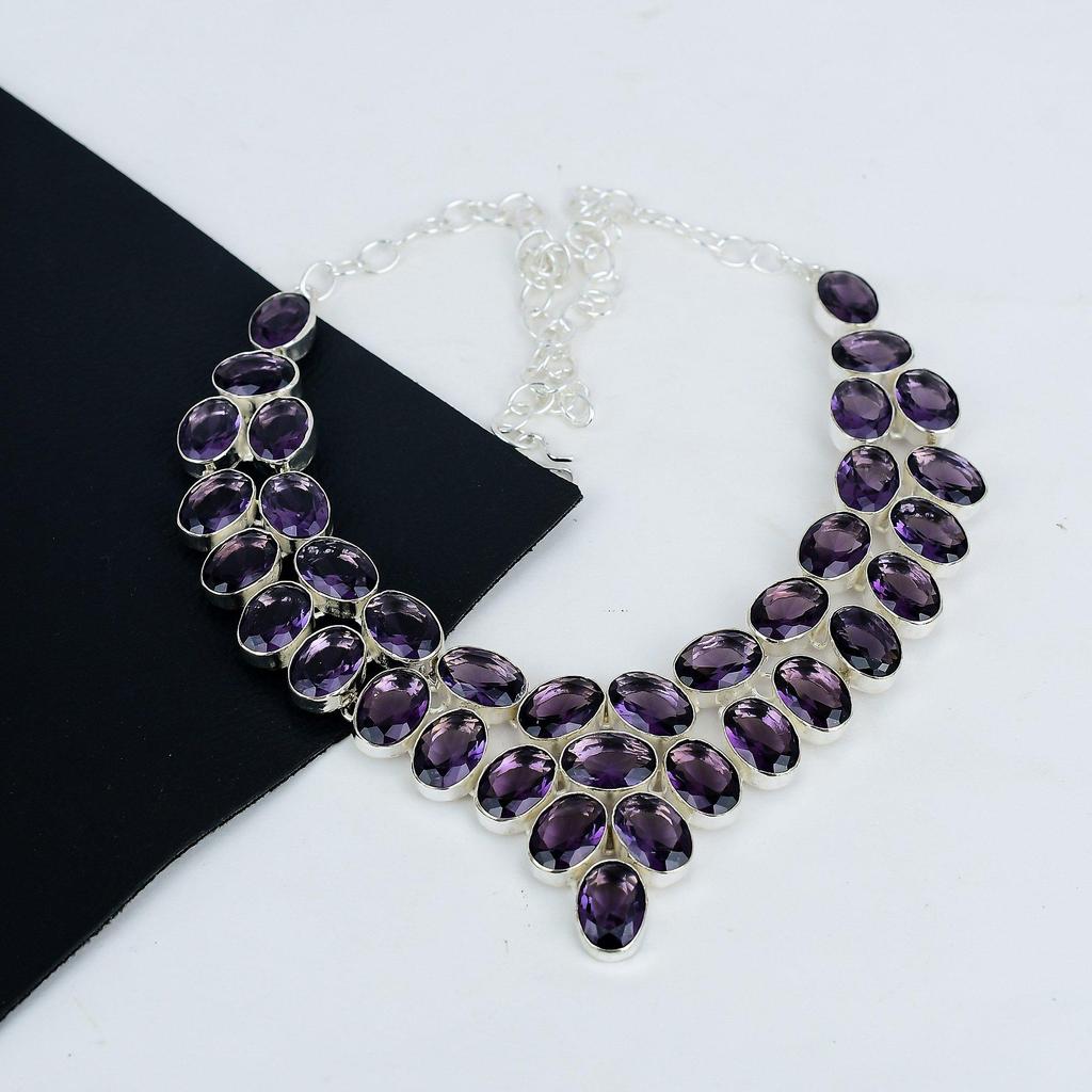 Красивое ожерелье из серебра 925 пробы с аметистом и драгоценными камнями, аметистовое серебряное ожерелье для жены, ожерелье унисекс, подарок на ватный тампон