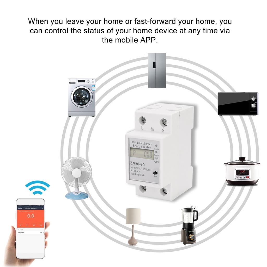 Single-Phase Din Rail Wifi Intelligent Energy Meter Power Consumption Kwh Meter Wattmeter Support SmartlifeCelsius  App Control Compatible with  