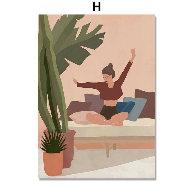 Рамка из цельного дерева, модная девушка с цветком, женщина, минималистичная настенная живопись на холсте, скандинавские украшения дома, постеры и принты, декор для гостиной