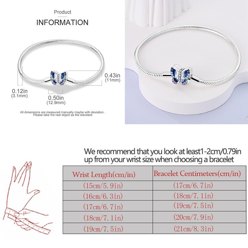 Браслет из стерлингового серебра 925 пробы Бабочка Цветок Клевер Зеленая Кошачья Лапка Любовь Циркон Ювелирные изделия Подарки для женщин 17-20 см