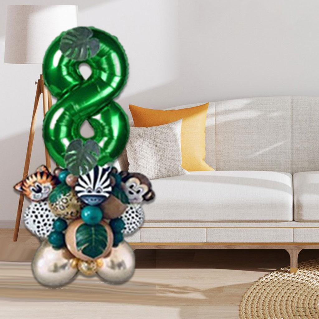 28 штук шаров с животными джунглей, декор с листьями, тематические, милые, зеленые, алюминиевые, латексные шары для