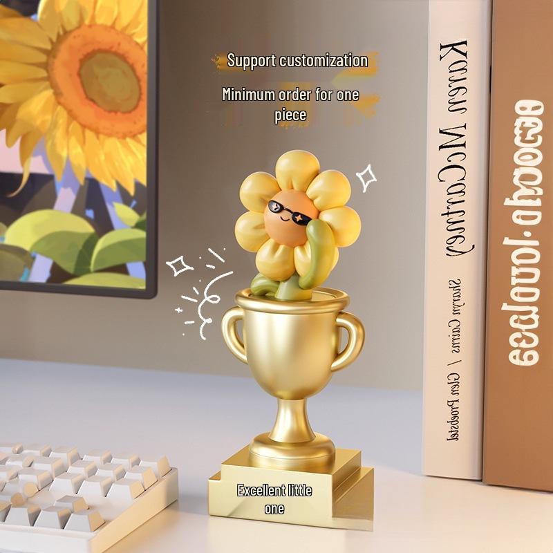 Creative Sunflower Trophy Figurine: Cute, Funny Resin Desktop Decoration with Engravable Gift Option