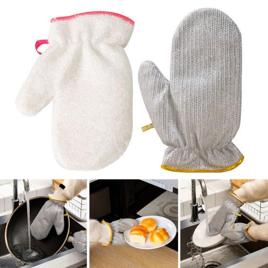 1Pc Dishwashing Glove Steel Scratch Free Waterproof Hanging Loop Heat Insulation Steel Wool Bamboo Fiber Kitchen Pot Pan Bowl Scrubber Washing Glove