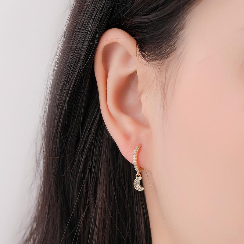 ANENJERY Серьги-кольца Moon CZ для женщин, модные вечерние золотые украшения, подарок
