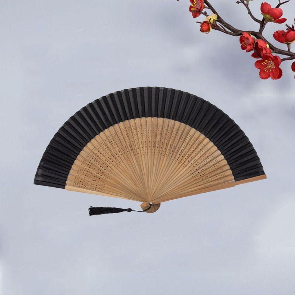 Handhold Chinese Fan with Tassel Dance Fan Antique Silk Fan Bamboo Folding Fan Summer