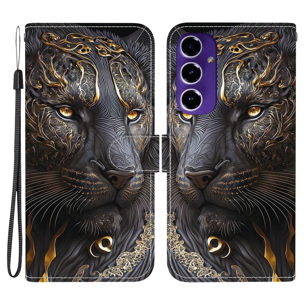 For Samsung Galaxy S24 FE Leather Case Stand Wallet Pattern Printing Phone Cover with Wrist Strap