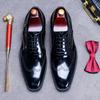 Business Dress Leather Shoes Men's British Lace-up Bright Leather Patent Leather Oxford Cowhide Wedding Shoes Men