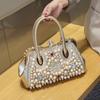 Luxury Fashion Brand Pearl Women's Handbag New Leather Diamond Shoudler Crossbody Evening Bag Portable Rhinestone Lock Bags