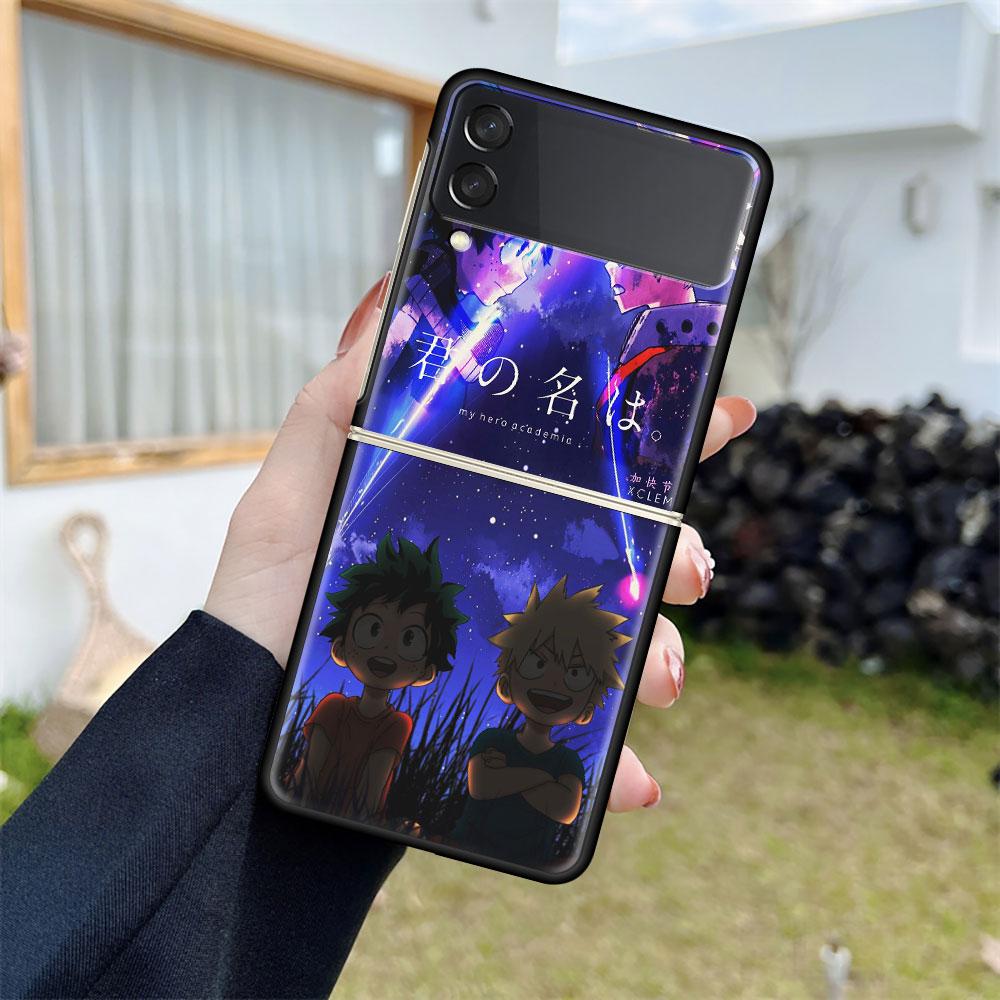 Роскошный чехол для Samsung Galaxy Z Flip 4 3 5G, черный ПК, жесткие чехлы для телефонов, модная задняя крышка ZFlip Funda My Hero Academia Shell Sac