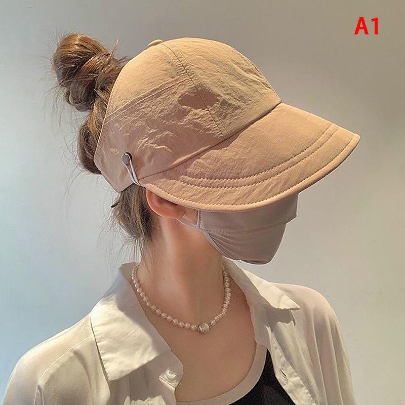 Foldable Wide Brim Ponytail Sun Hat Drawstring Adjustable Cap For Women Beach Hat Summer Quick-Dry Visor Fisherman Cap
