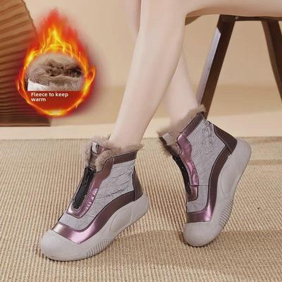 Женские бархатные высокие кожаные сапоги 2024 года: Теплые хлопковые короткие сапоги YB-98