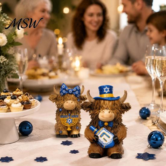 Creative Home Decor 2Pcs Magic Cow Figurines, Resin Animal Statue with Wizard Theme, Decorative Entrance Piece Desk Shelf Decor, 2-Pack, Unique