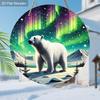 2D Flat Wooden Hanging Decorative Signs, Home Wall or Door Decoration, Garden Decoration, the Pattern Is a Polar Bear and Aurora, Gifts for Friends