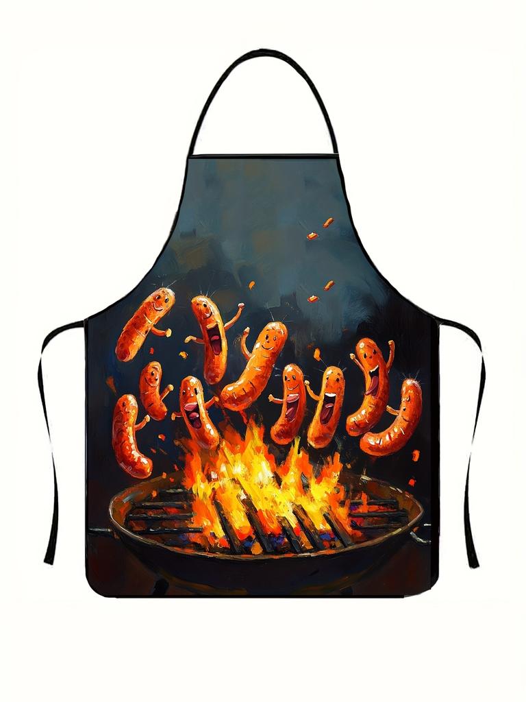 1 Piece of Stylish Retro Design Apron with Hot Dog and Sausage Motifs, Unisex, Suitable for Crafting, Baking, Painting, Cleaning, Cooking, Chef, Waite