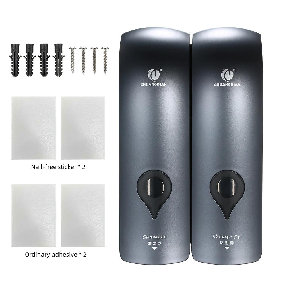 300 мл*2 Настенный Двухголовочный Ручной Дозатор Мыла Гель для Душа Жидкий Шампунь Диспенсер Держатель с Клейкими Наклейками для Отеля