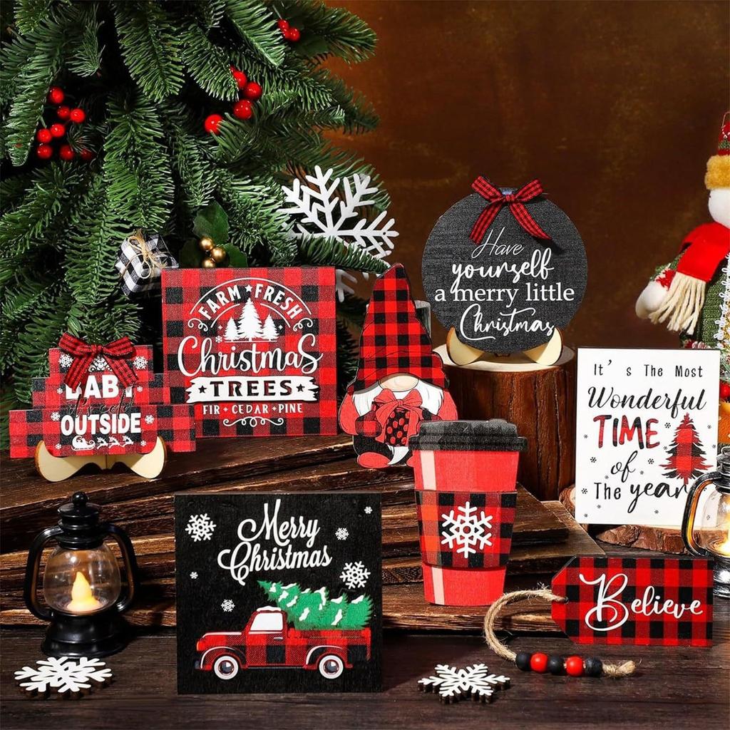 Рождественское украшение для многоуровневого подноса, Рождественский стол, знак, декор, столешница, деревянная крытая зимняя ферма, домашняя вечеринка, полка для дома, украшение