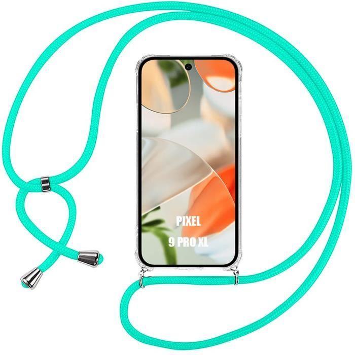 Чехол с ремешком для Google Pixel 9 Pro XL - Прозрачный противоударный силикон + Бирюзовый ремешок