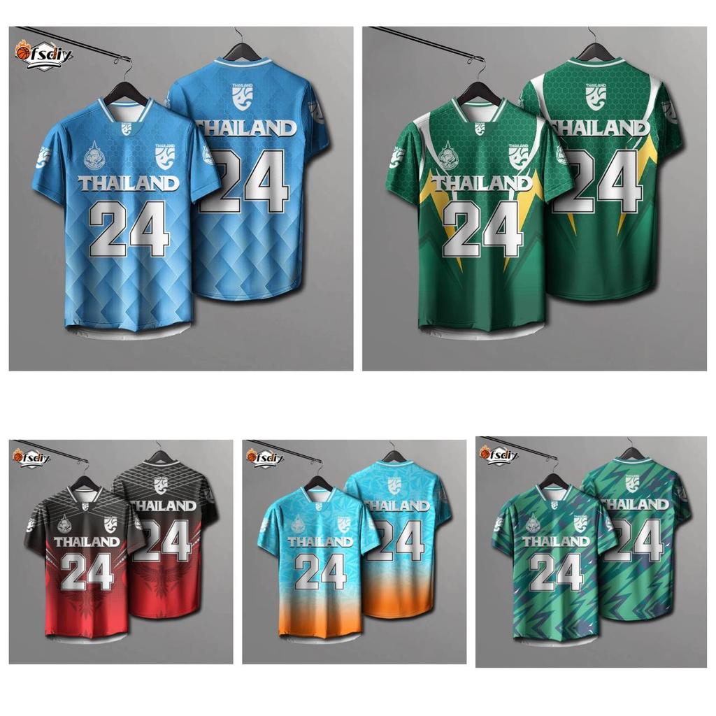 THAILAND Football Soccer V Neck Color Vintage Shirt National Elephant Logo Badge Unisex Men Women Training JERSEY Print Quick Dry Short Sleeve Uniform