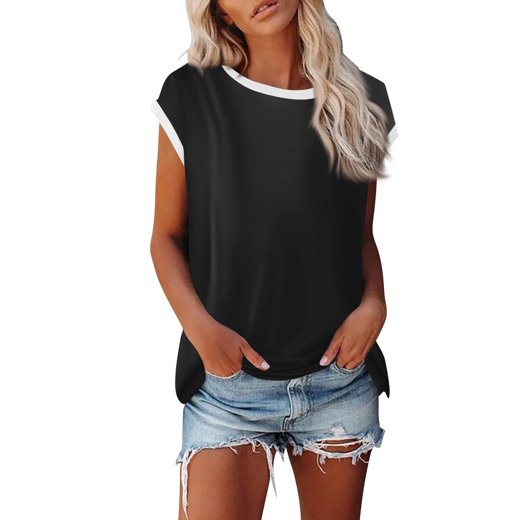 Модная женская однотонная свободная рубашка с круглым вырезом и короткими рукавами, повседневный топ с короткими рукавами