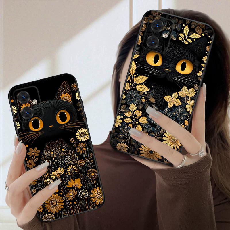 Flower Cat Black For Moto Edge 40 50 Neo 5G E 14 15 G04 G05 4G G24 G34 G35 G54 POWER G55 G75 G84 85 silicone soft phone case